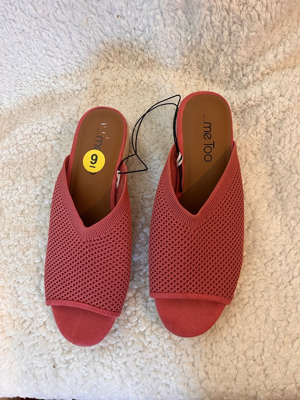 me Too Coral Melon Pink Espadrille Wedges Sandals Peep Toe 9 Stretch Comfort